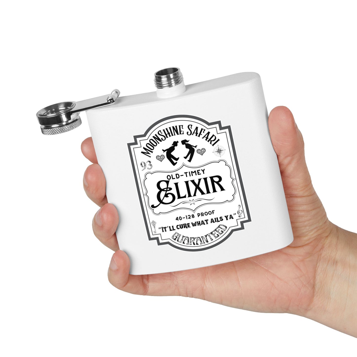 MoonShine Safari "Old-Timey Elixir" Stainless Steel Flask, 6oz