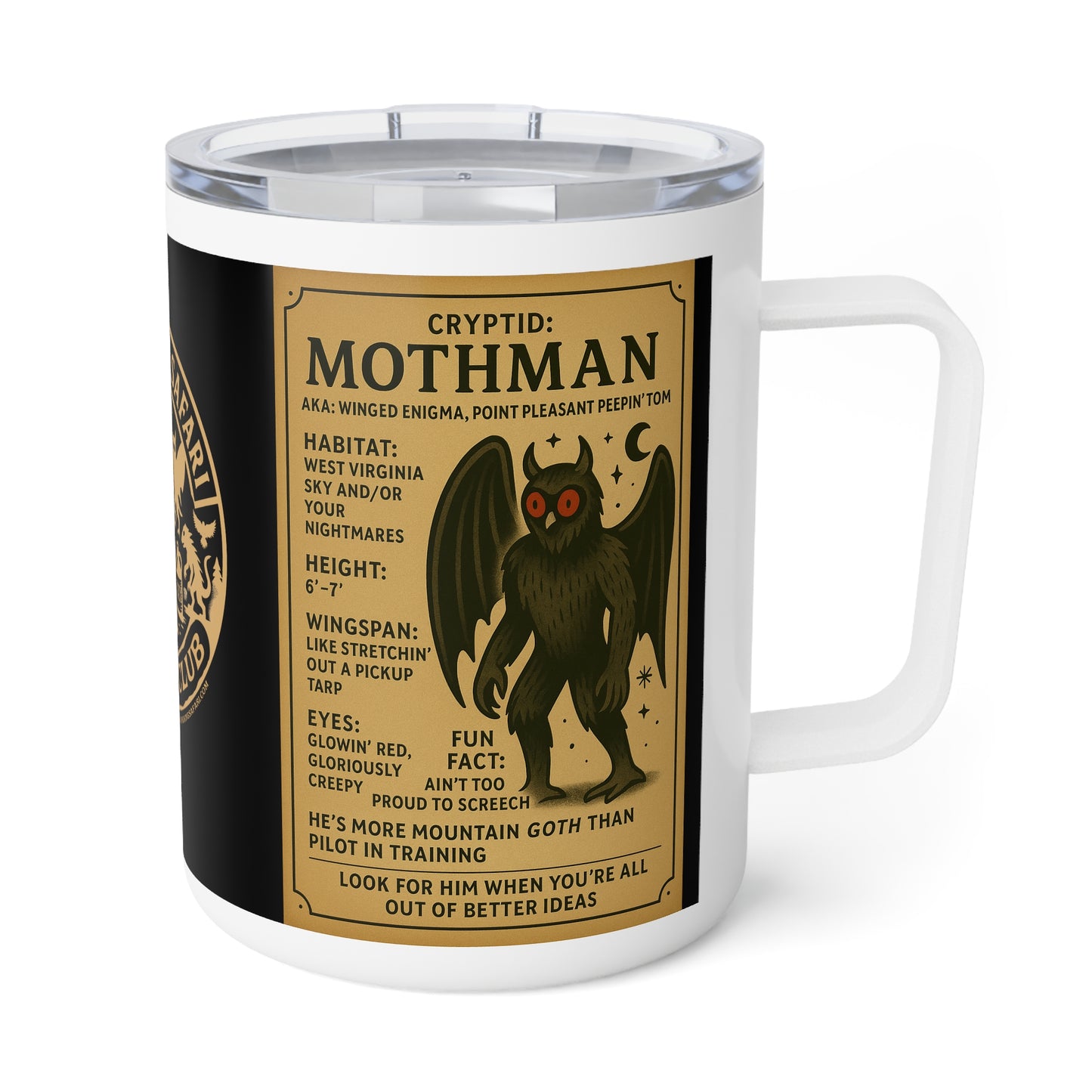 MoonShine Safari Cryptid Cup Collection [MothMan] Insulated Coffee Mug, 10oz